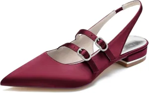 HNVAVQ Women's Flat Shoes Pointed Toe Strappy Slingback Ballet Flats Wedding Office Work Bridal Formal Dress Shoes for Women Comfortable Cute Ladies Satin Flats Low Heels Pumps