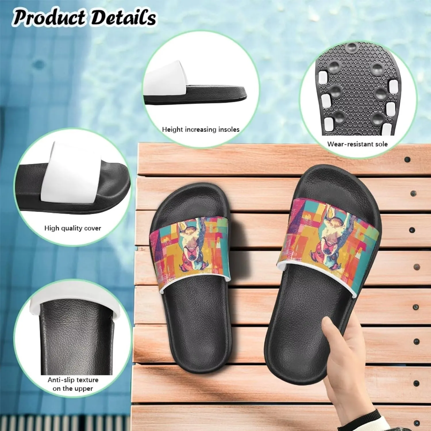 Howilath Dog Print Slides for Boys Beach Summer Kids Sandals Open Toe Non-Slip Children Slippers Indoor Outdoor Shoes