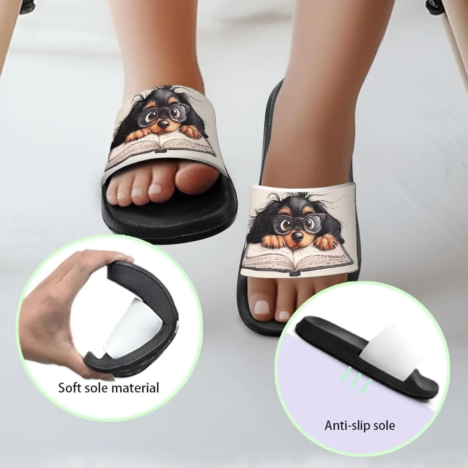 Howilath Dog Print Slides for Boys Beach Summer Kids Sandals Open Toe Non-Slip Children Slippers Indoor Outdoor Shoes