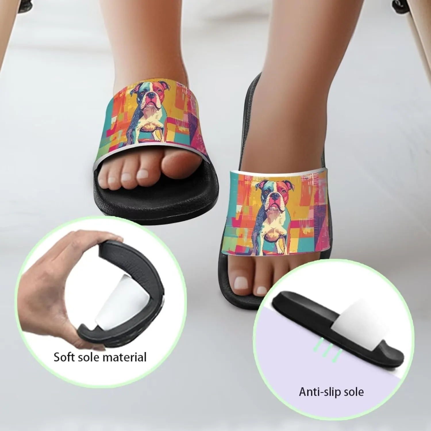 Howilath Dog Print Slides for Boys Beach Summer Kids Sandals Open Toe Non-Slip Children Slippers Indoor Outdoor Shoes