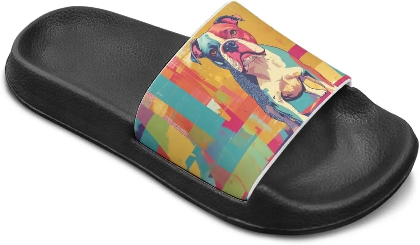 Howilath Dog Print Slides for Boys Beach Summer Kids Sandals Open Toe Non-Slip Children Slippers Indoor Outdoor Shoes