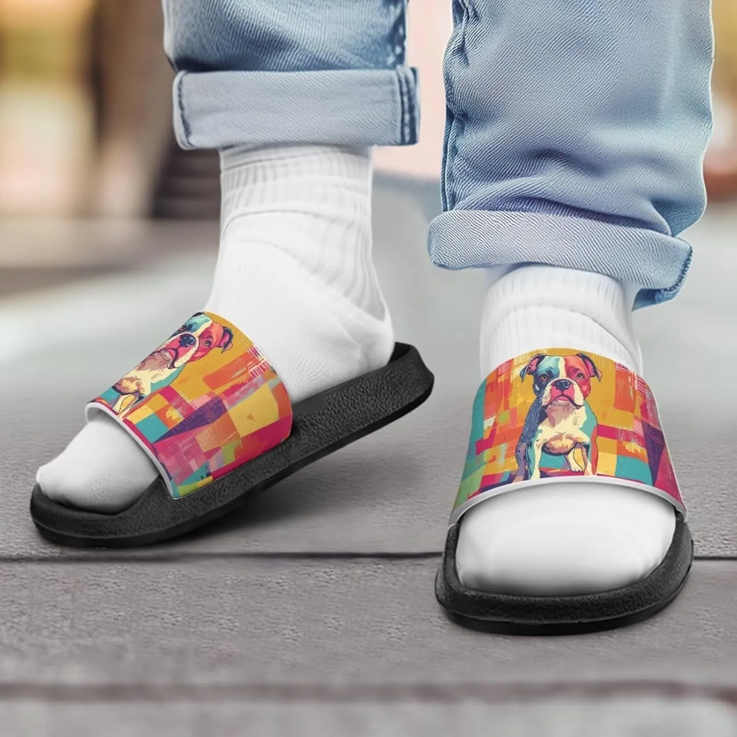 Howilath Dog Print Slides for Boys Beach Summer Kids Sandals Open Toe Non-Slip Children Slippers Indoor Outdoor Shoes