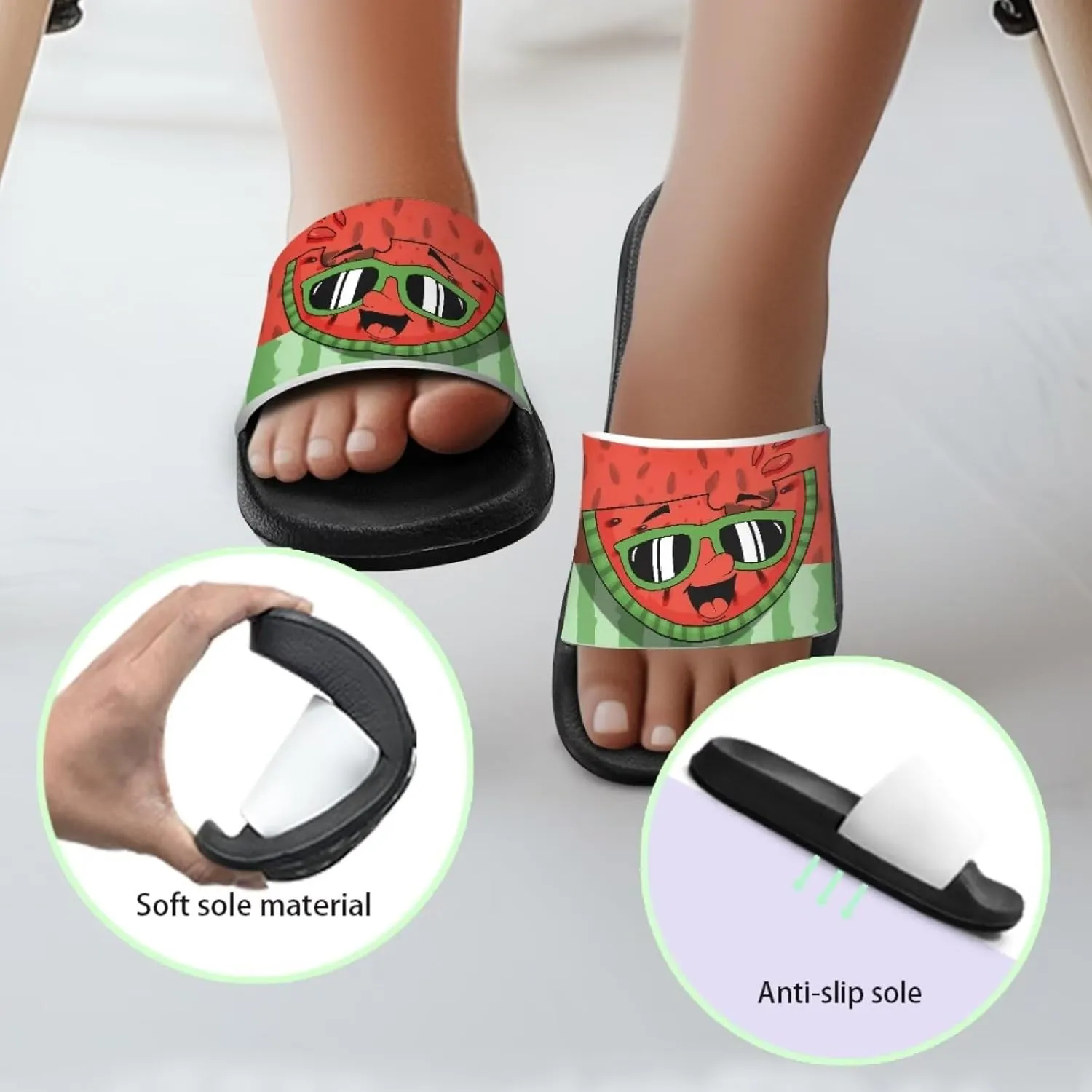 Howilath Fruit Print Slides for Girls Casual Summer Sandals Non-Slip Open Toe Pillow Slippers for Daily Walking Traveling