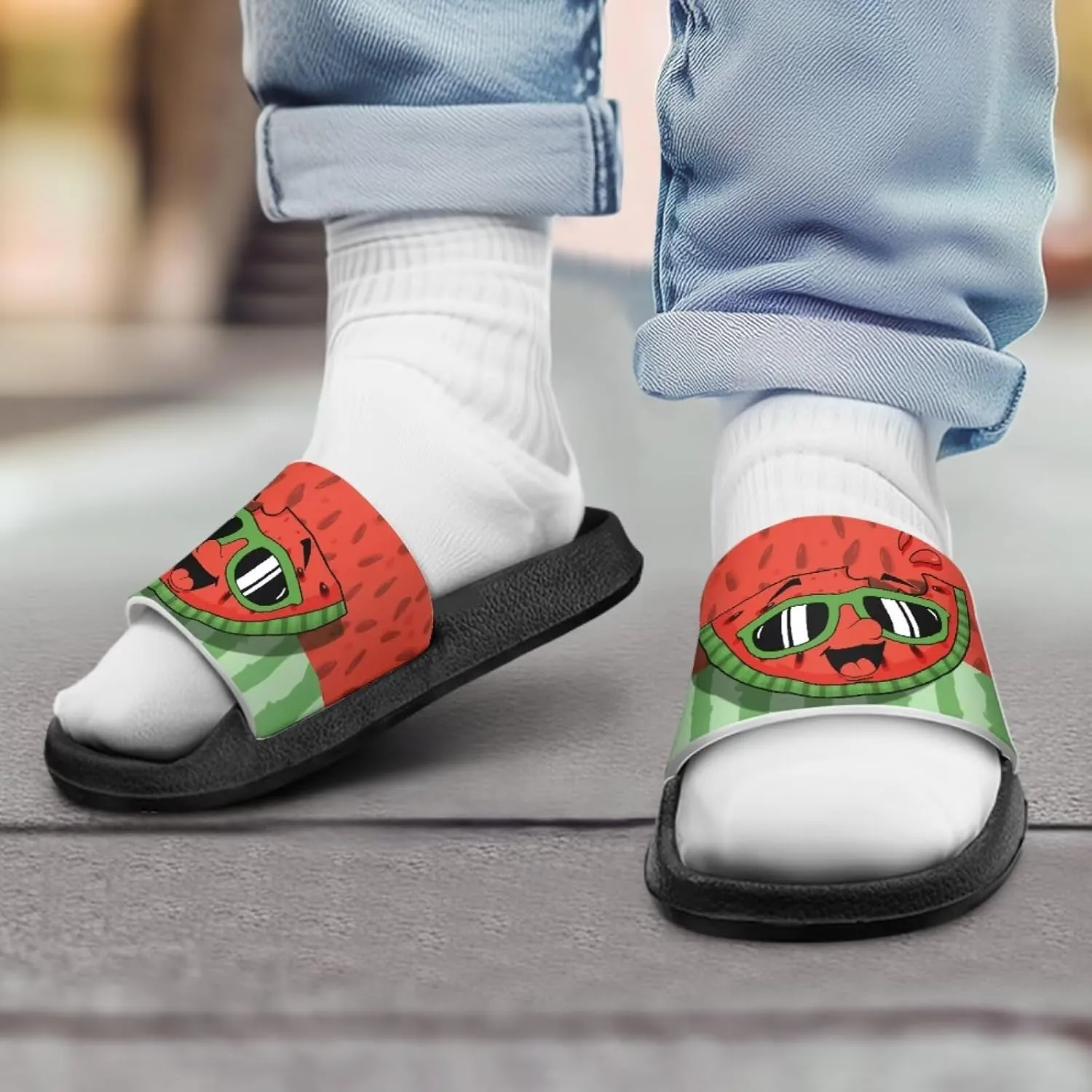 Howilath Fruit Print Slides for Girls Casual Summer Sandals Non-Slip Open Toe Pillow Slippers for Daily Walking Traveling