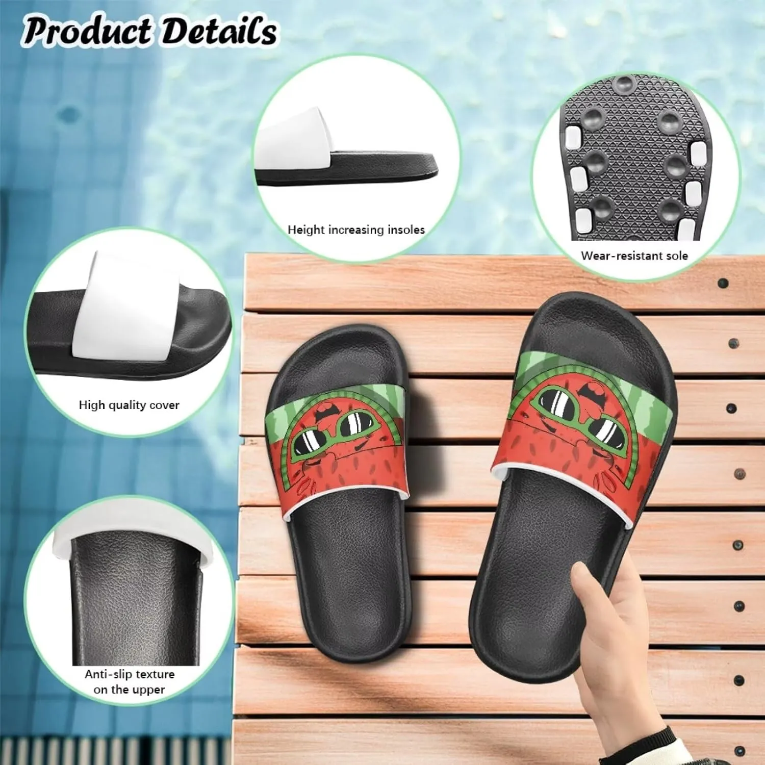 Howilath Fruit Print Slides for Girls Casual Summer Sandals Non-Slip Open Toe Pillow Slippers for Daily Walking Traveling