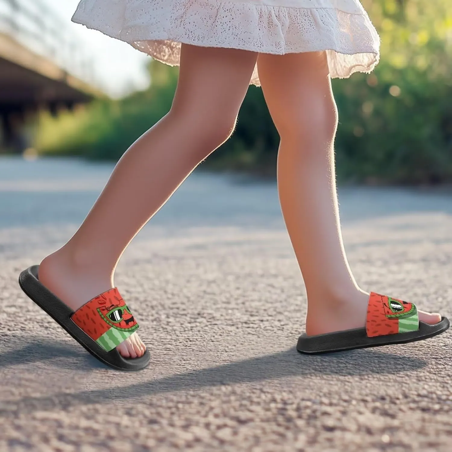 Howilath Fruit Print Slides for Girls Casual Summer Sandals Non-Slip Open Toe Pillow Slippers for Daily Walking Traveling
