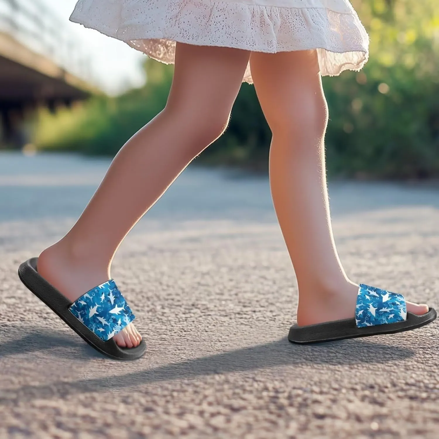 Howilath Sea Animal Print Kids Slides Non-Slip Open Toe Slippers Boys and Girls Sandals Pillow Cloud Slippers with EVA Sole