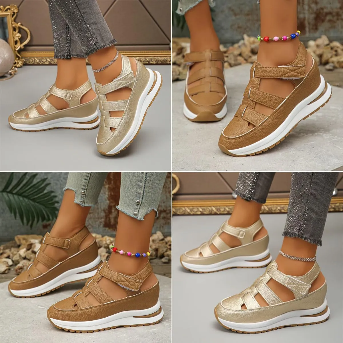 HUIQINGLI Women's Hollow Out Breathable Platform Wedge Sandals Sneakers, Clogs For Women Wide Width WedgesandalsHollow