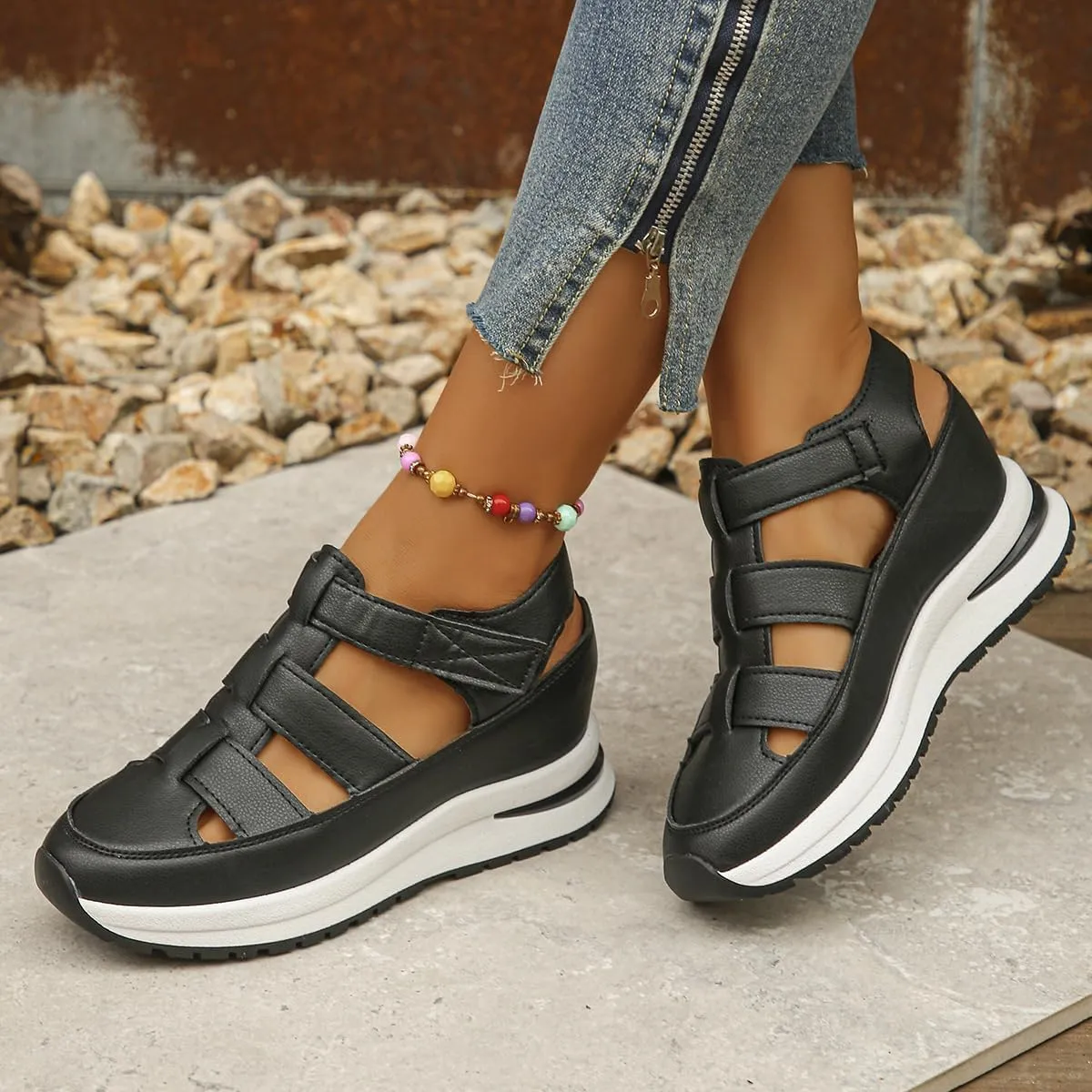 HUIQINGLI Women's Hollow Out Breathable Platform Wedge Sandals Sneakers, Clogs For Women Wide Width WedgesandalsHollow