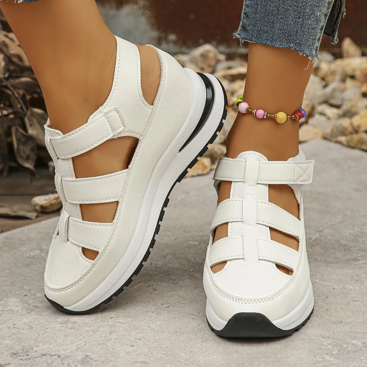 HUIQINGLI Women's Hollow Out Breathable Platform Wedge Sandals Sneakers, Clogs For Women Wide Width WedgesandalsHollow