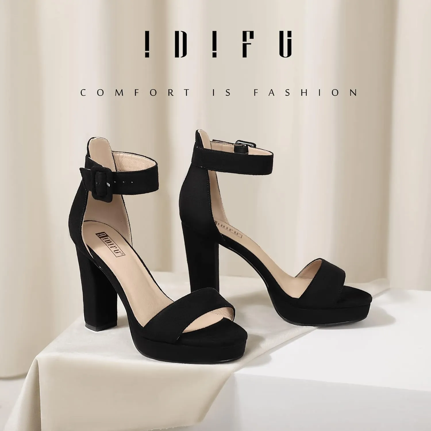 IDIFU Women's IN4 Sabrina Platform Chunky High Heels Ankle Strap Heeled Sandals Wedding Party Dress Shoes