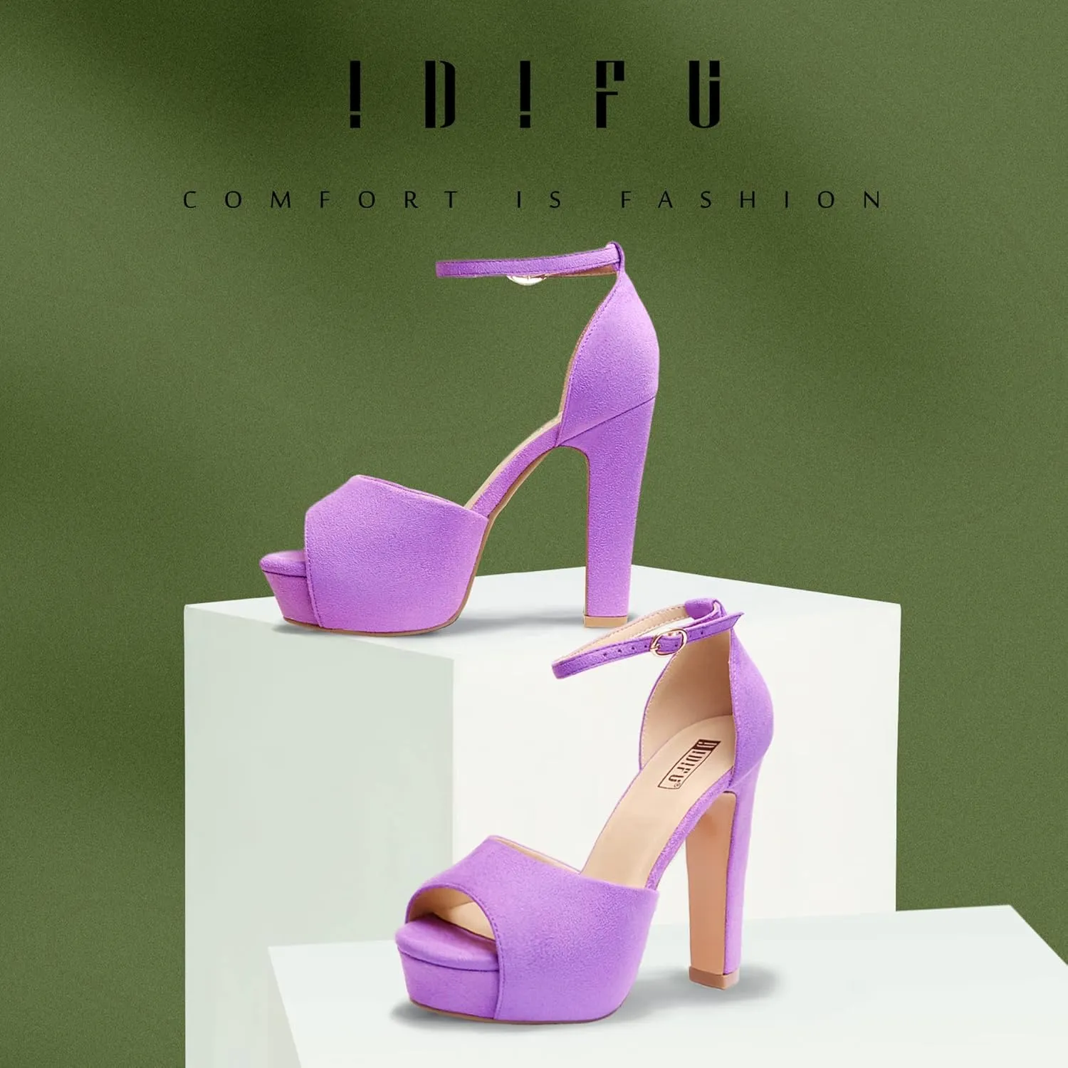 IDIFU Women's Platform Chunky High Heels Dress Sandals Peep Toe Ankle Strap Wedding Party Evening Shoes for Women Bride