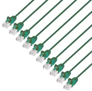 Intellinet Slim Cat6 Ethernet Network Patch Cable – 10-Pack - 10Gbps & 250MHz, Snagless Boot, 30AWG Pure Bare Copper Wire, Gold-Plated Contacts, Lifetime Mfg Warranty - 1ft, 10 Pack, Green