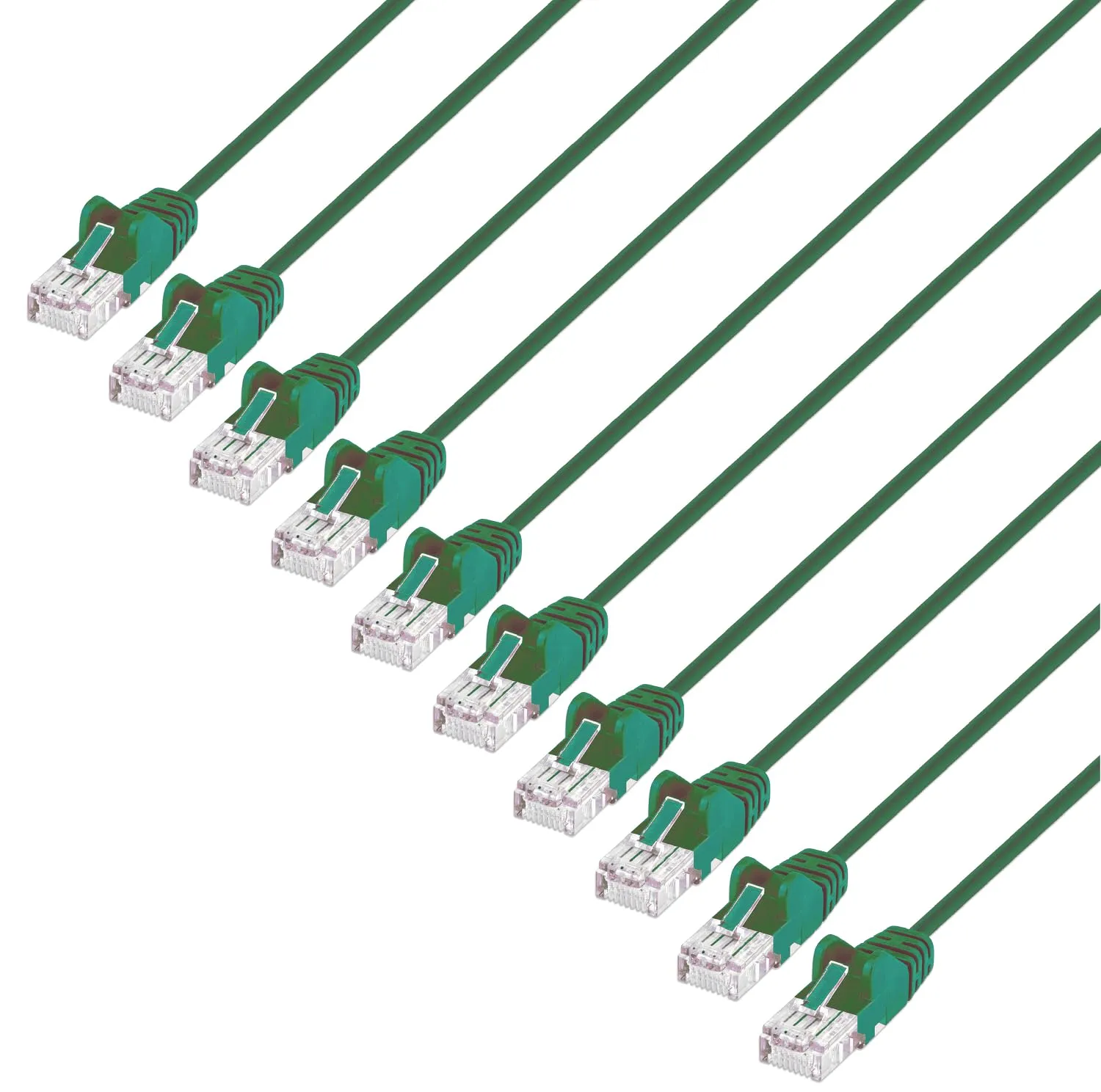 Intellinet Slim Cat6 Ethernet Network Patch Cable – 10-Pack - 10Gbps & 250MHz, Snagless Boot, 30AWG Pure Bare Copper Wire, Gold-Plated Contacts, Lifetime Mfg Warranty - 1ft, 10 Pack, Green