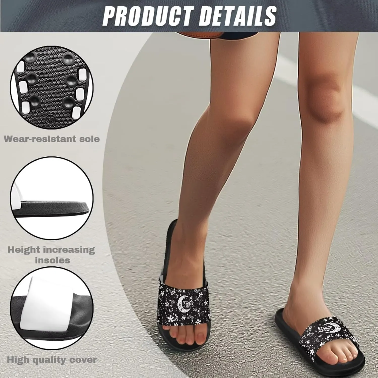 Jeiento Open Toe Slippers for Women Butterfly Slides Sandal Non Slip Rubber Sole Shower Shoes for Bathroom,Beach,Pool
