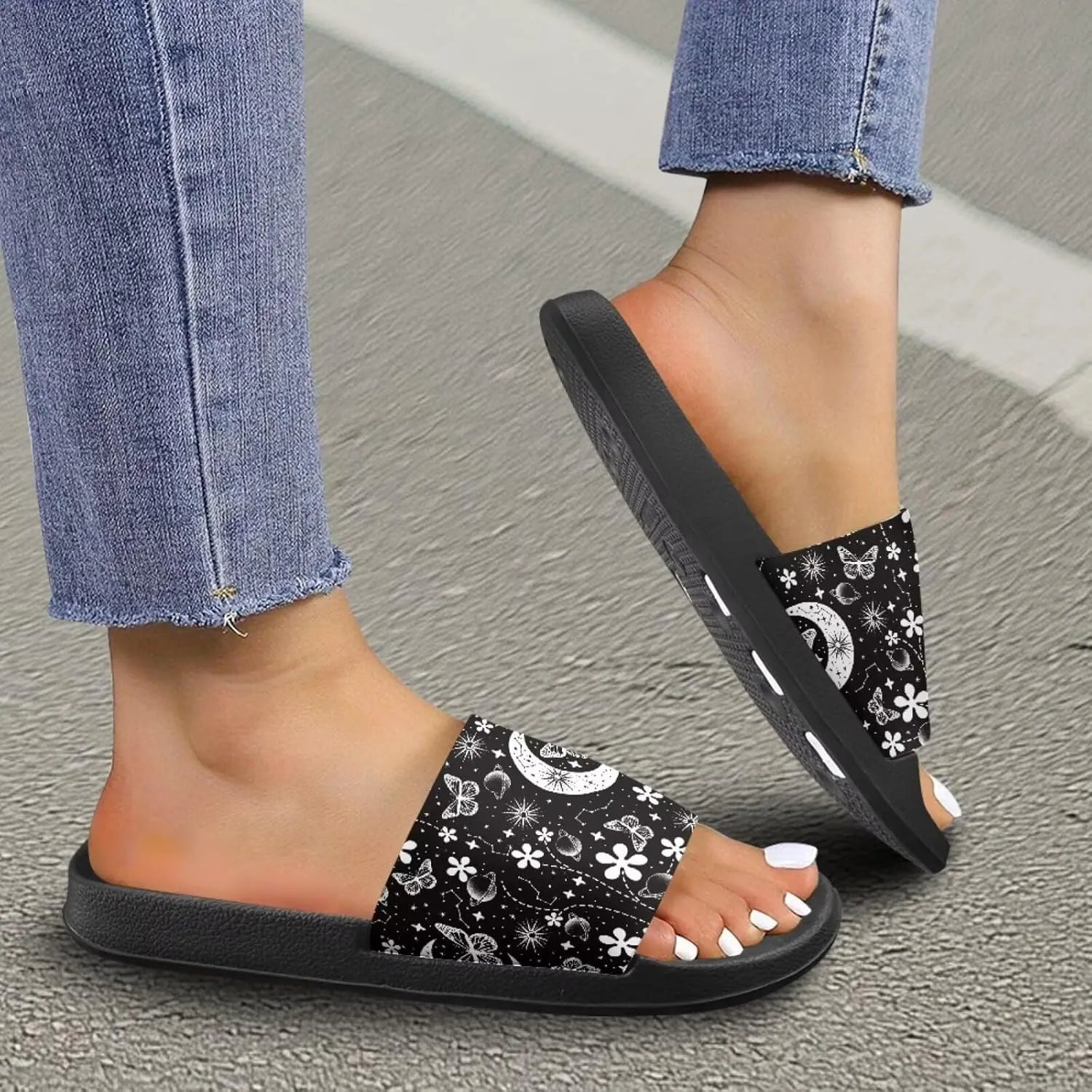 Jeiento Open Toe Slippers for Women Butterfly Slides Sandal Non Slip Rubber Sole Shower Shoes for Bathroom,Beach,Pool