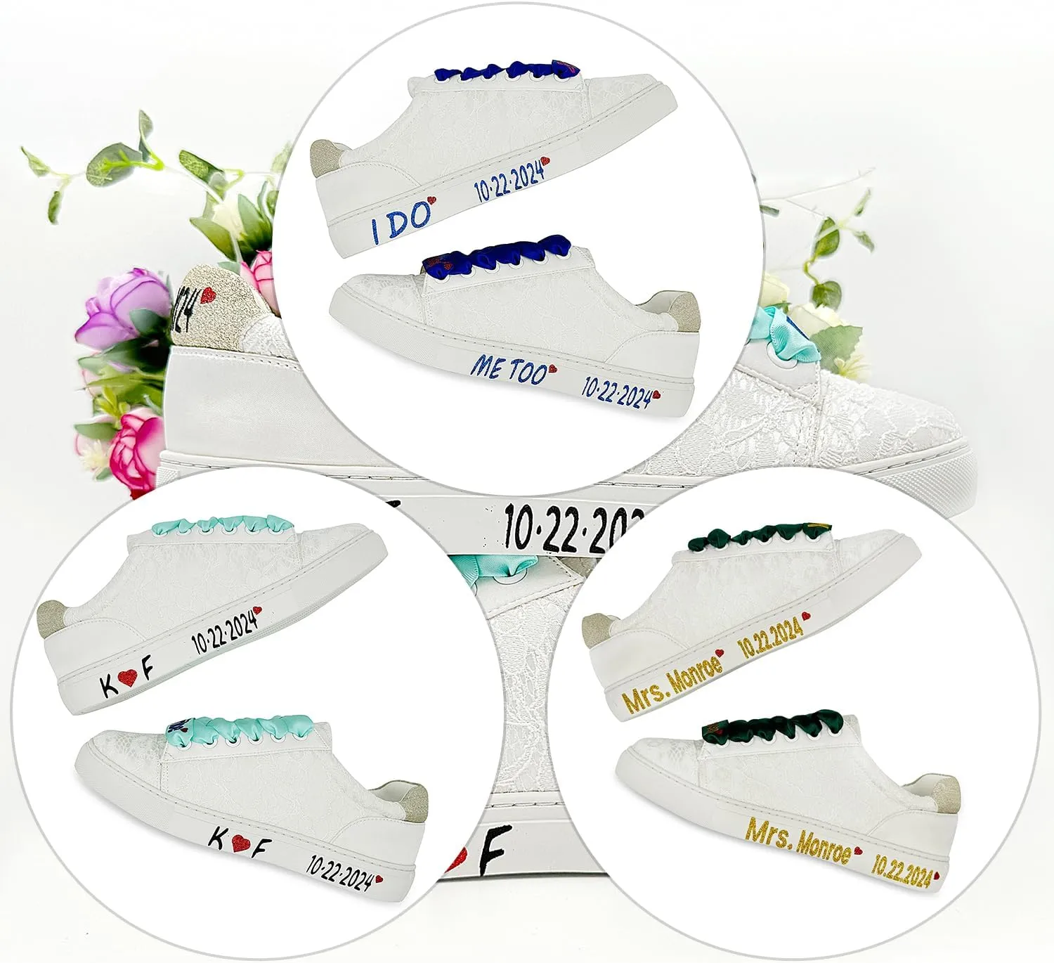 JIAJIA 8834A Wedding Shoes Bridal Sneakers Flats Bride Tennis Shoes Lace Sneakers - Personalized Customization Available
