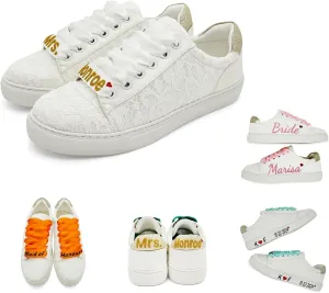 JIAJIA 8834A Wedding Shoes Bridal Sneakers Flats Bride Tennis Shoes Lace Sneakers - Personalized Customization Available