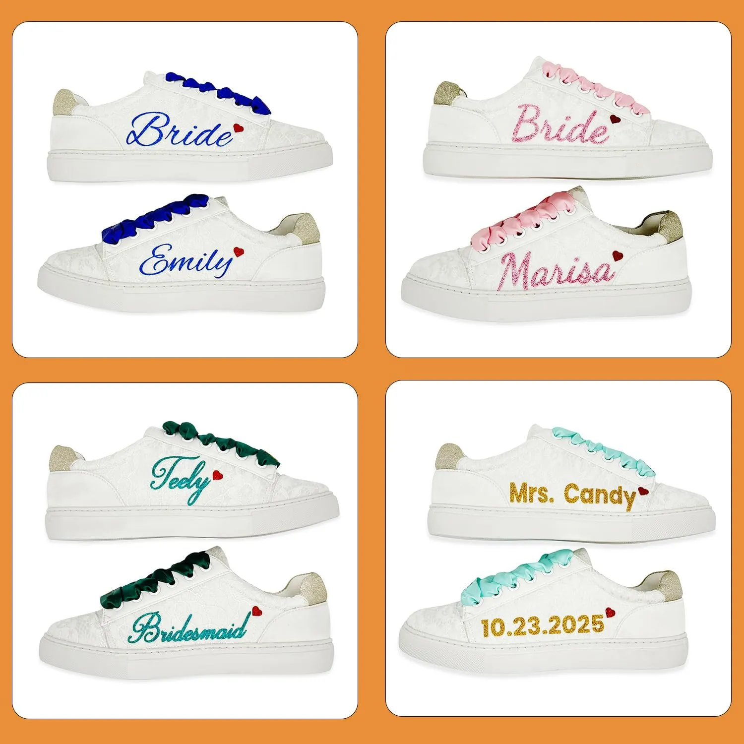 JIAJIA 8834A Wedding Shoes Bridal Sneakers Flats Bride Tennis Shoes Lace Sneakers - Personalized Customization Available