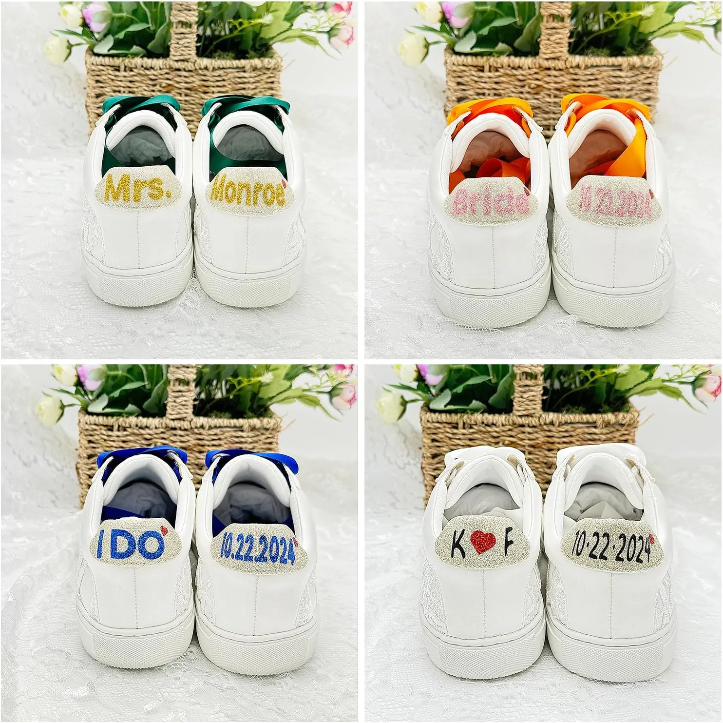 JIAJIA 8834A Wedding Shoes Bridal Sneakers Flats Bride Tennis Shoes Lace Sneakers - Personalized Customization Available