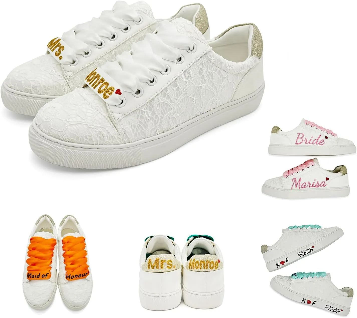 JIAJIA 8834A Wedding Shoes Bridal Sneakers Flats Bride Tennis Shoes Lace Sneakers - Personalized Customization Available