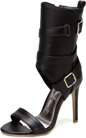 JIEEME Women's fashion peep toe stiletto zip/buckle strap sandals high heel with 10 cm easy walking casual pumps for women big size Z33-12S