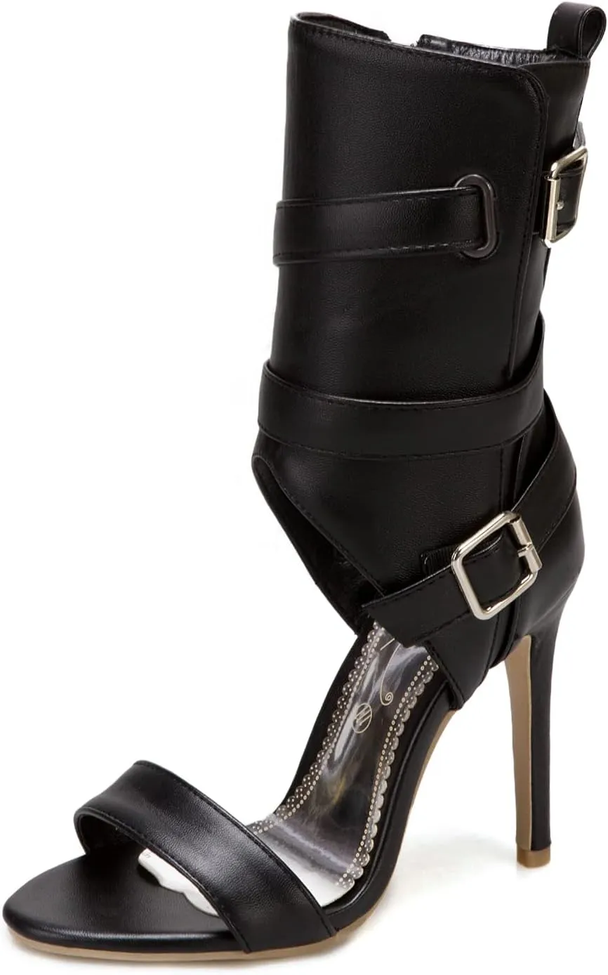 JIEEME Women's fashion peep toe stiletto zip/buckle strap sandals high heel with 10 cm easy walking casual pumps for women big size Z33-12S