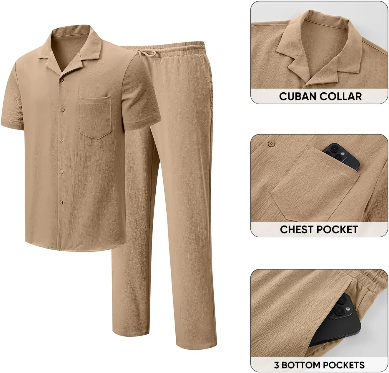 JMIERR Men 2 Piece Beach Vacation Outfit Pants Set Summer Cool Short Sleeve Casual Shirts