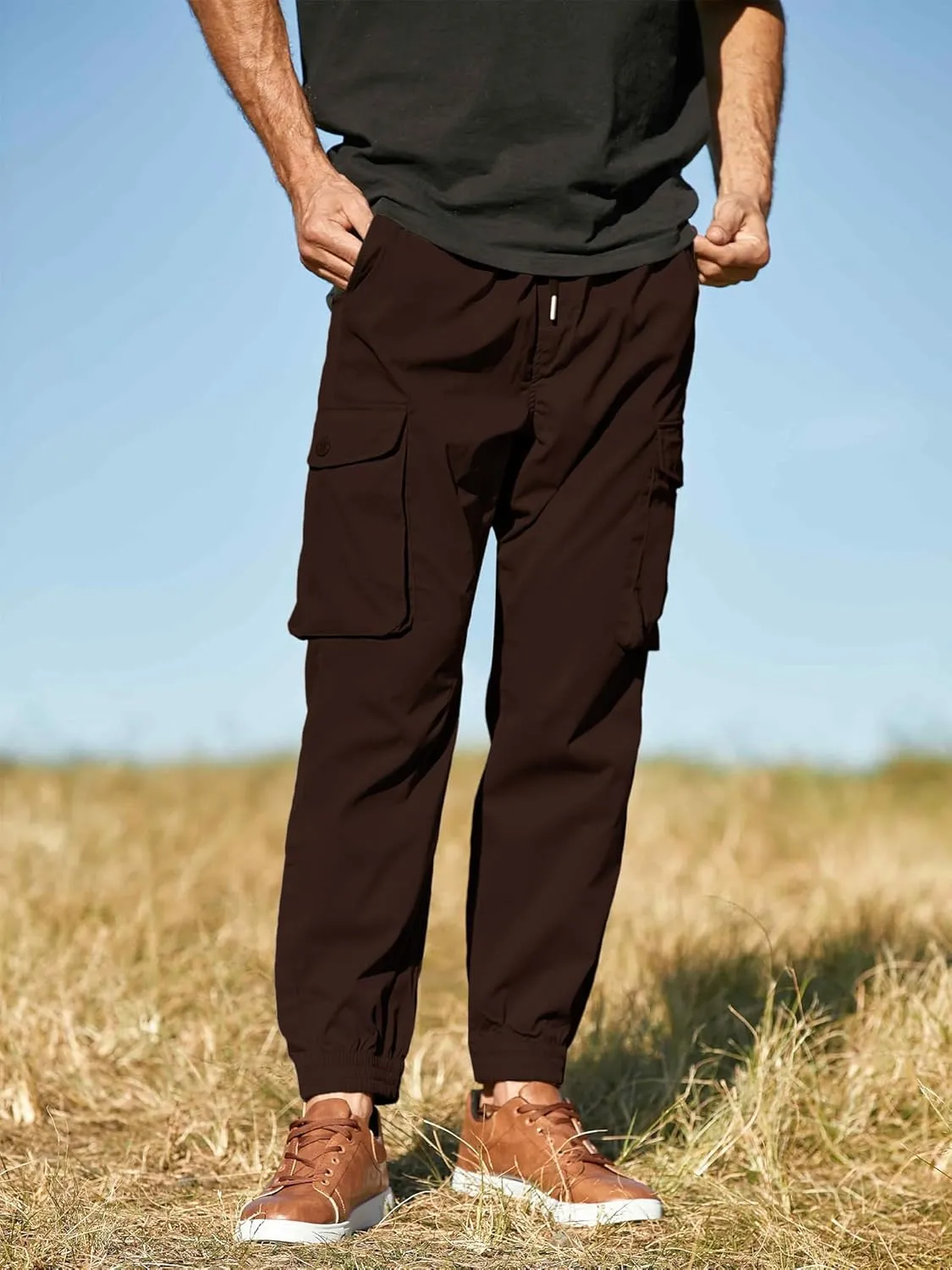 JMIERR Men's Casual Cargo Joggers Pants Stretch Elastic Waist Drawstring Tapered Sweatpants with Pockets