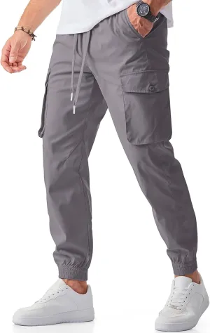 JMIERR Men's Casual Cargo Joggers Pants Stretch Elastic Waist Drawstring Tapered Sweatpants with Pockets