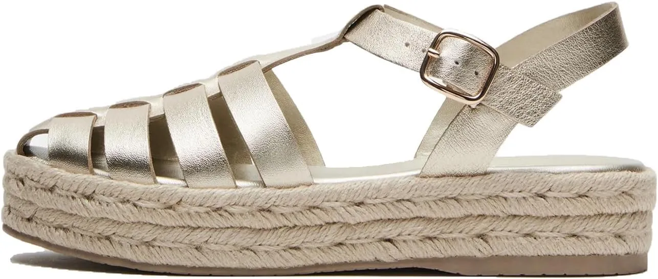 JORISTIMO Raffia Fisherman Sandals for Women Espadrille Round Toe Low Heel Wedges Gladiator Shoes with Buckle Beach