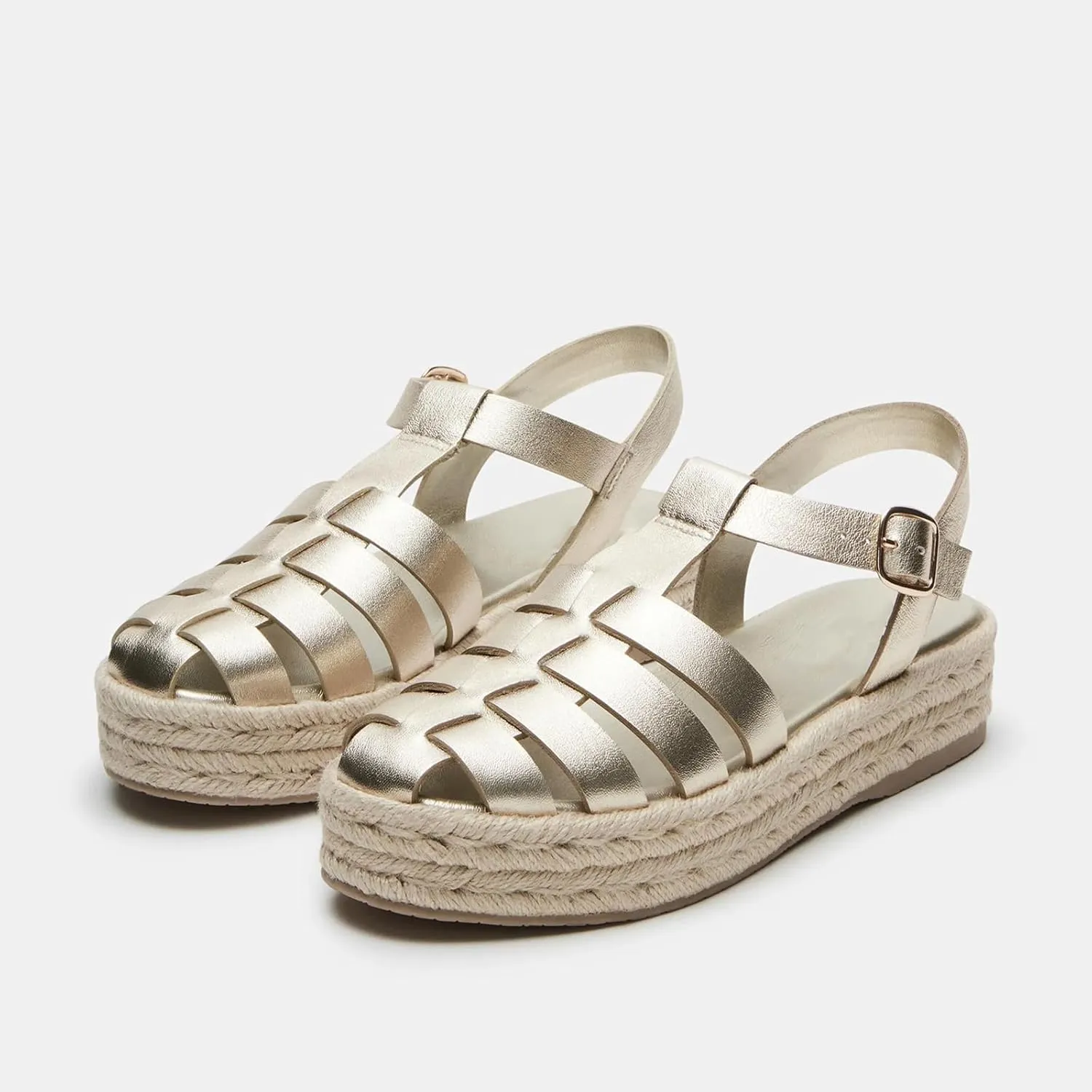 JORISTIMO Raffia Fisherman Sandals for Women Espadrille Round Toe Low Heel Wedges Gladiator Shoes with Buckle Beach