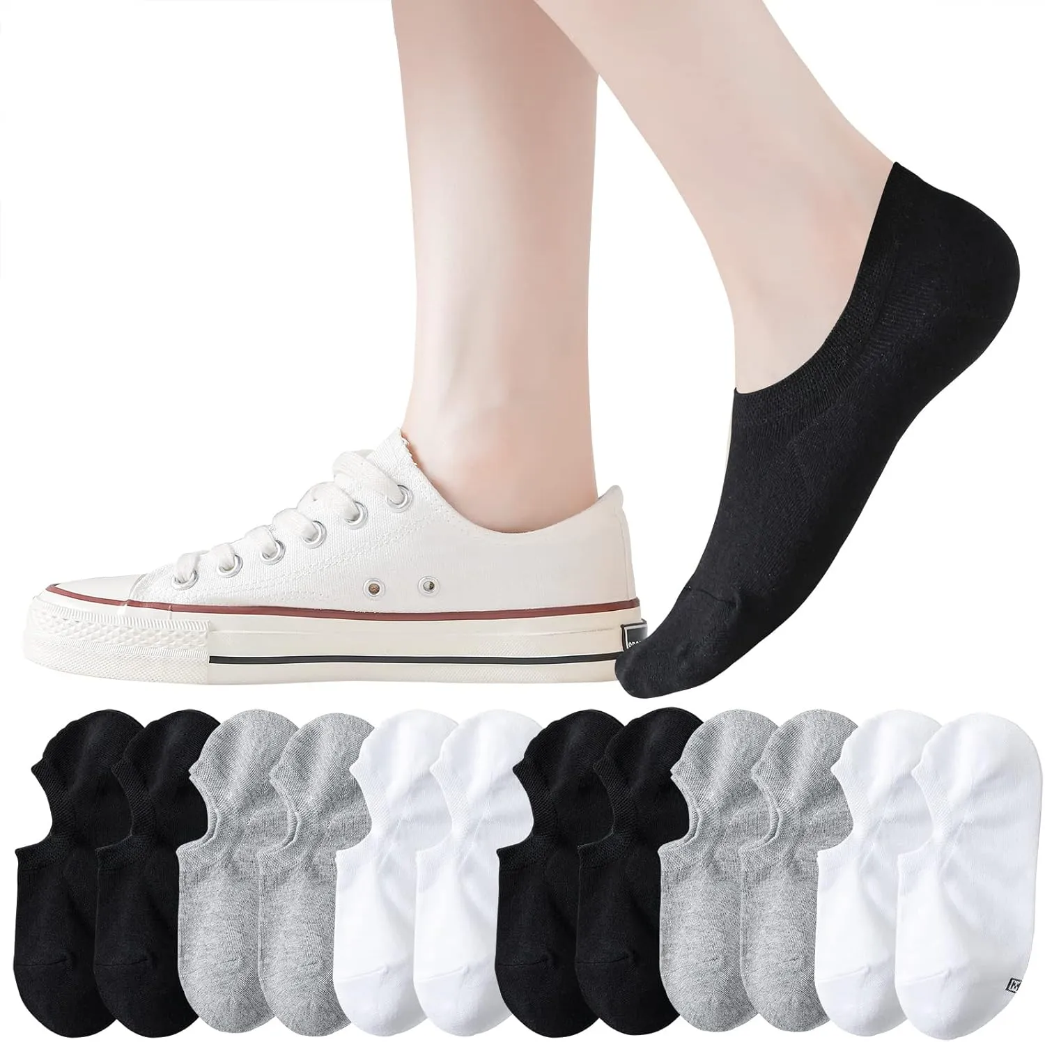 JORMATT No Show Socks Women Cotton Low Cut Flat Boat Liner Socks Non Slip 12 Pairs 6 Pairs