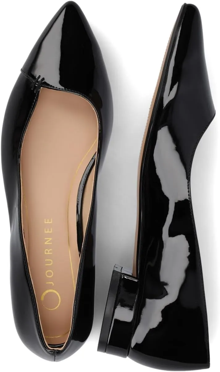 Journee Collection Womens Carmin Low Covered Block Heel Dress Flats Cushioned Pointed Toe Slip On Fashion Shoes