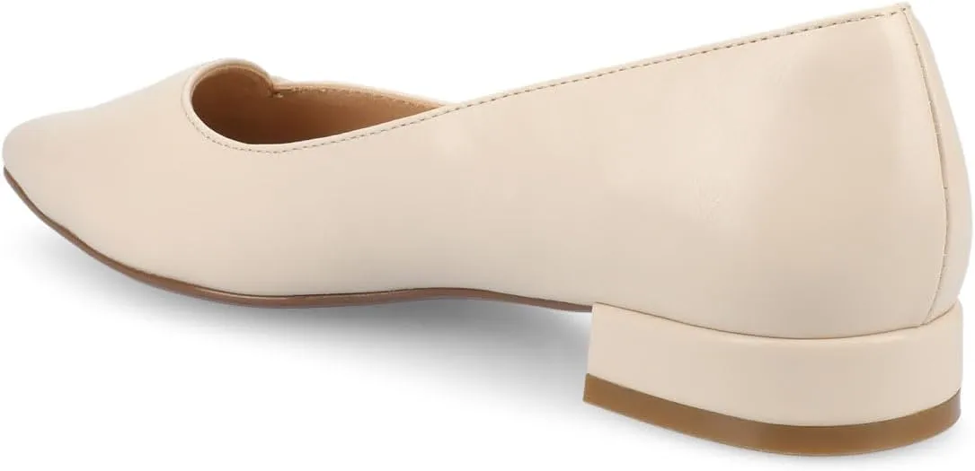 Journee Collection Womens Carmin Low Covered Block Heel Dress Flats Cushioned Pointed Toe Slip On Fashion Shoes