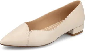 Journee Collection Womens Carmin Low Covered Block Heel Dress Flats Cushioned Pointed Toe Slip On Fashion Shoes