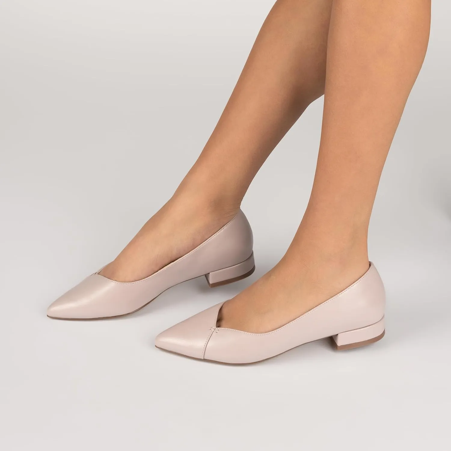 Journee Collection Womens Carmin Low Covered Block Heel Dress Flats Cushioned Pointed Toe Slip On Fashion Shoes