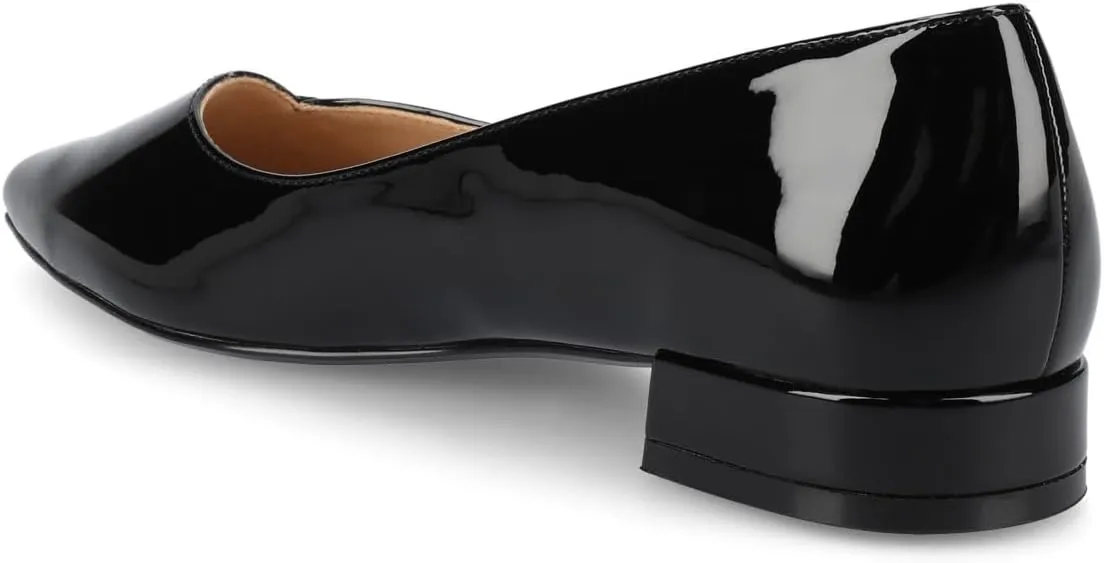 Journee Collection Womens Carmin Low Covered Block Heel Dress Flats Cushioned Pointed Toe Slip On Fashion Shoes