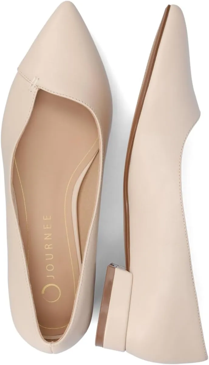 Journee Collection Womens Carmin Low Covered Block Heel Dress Flats Cushioned Pointed Toe Slip On Fashion Shoes