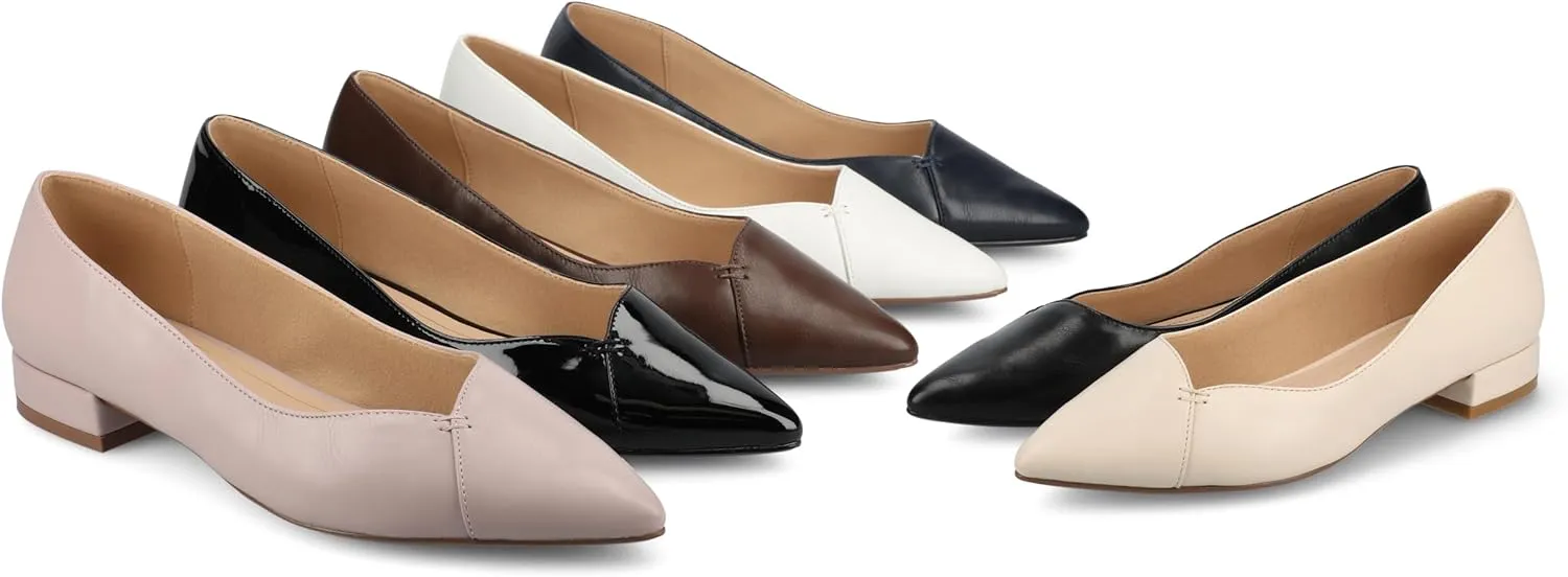 Journee Collection Womens Carmin Low Covered Block Heel Dress Flats Cushioned Pointed Toe Slip On Fashion Shoes
