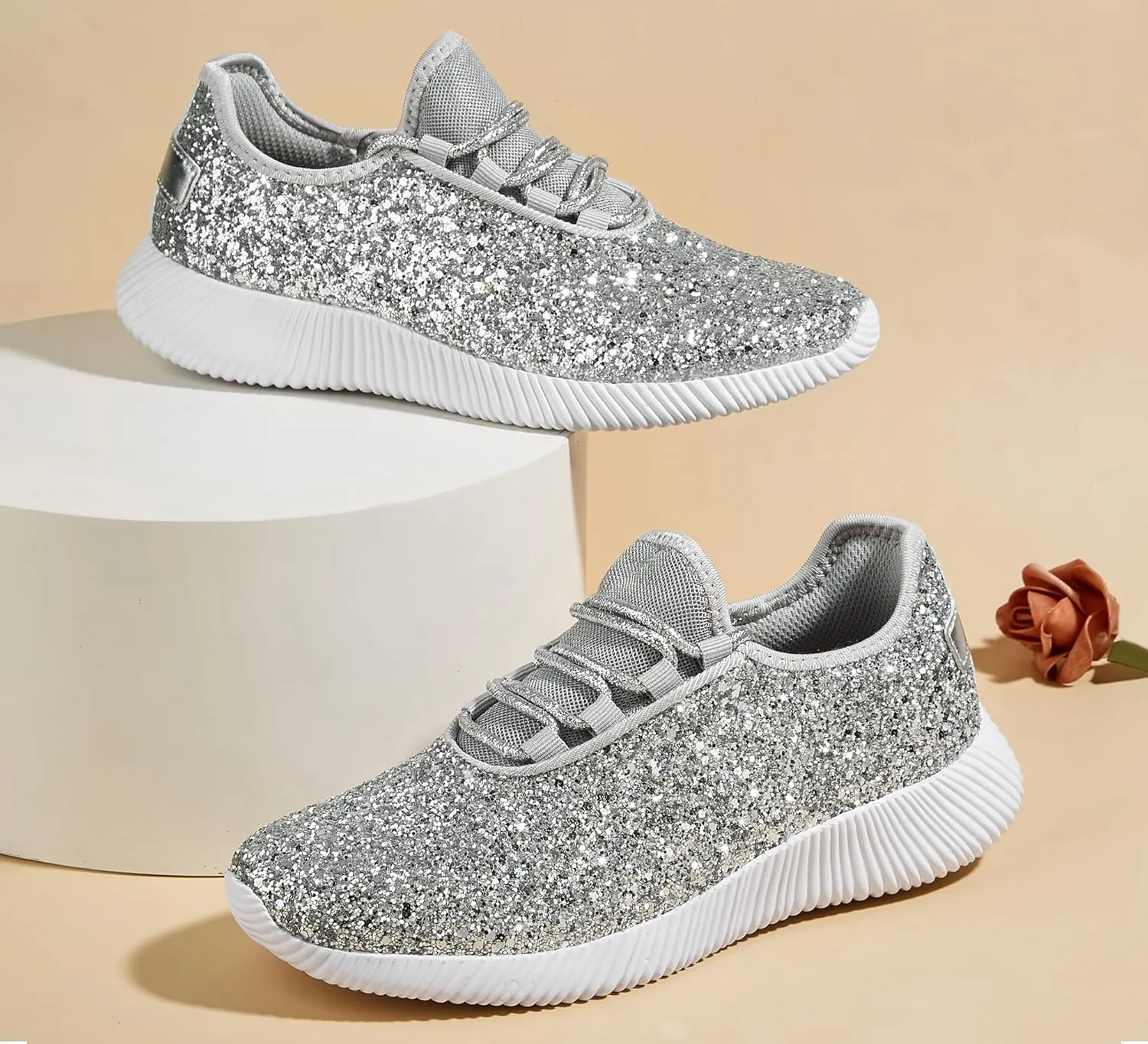 K KIP WOK Fashion Glitter Sneakers for Womens Silp On Running Shoes Lightweigt Tennis Walking Sneakers