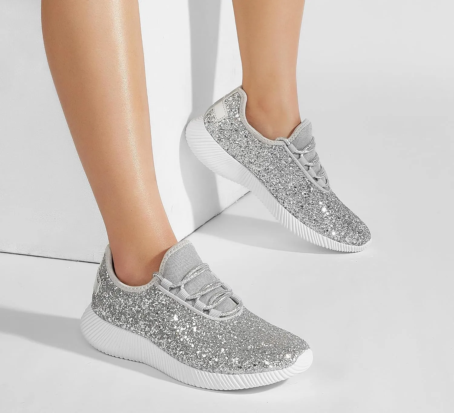 K KIP WOK Fashion Glitter Sneakers for Womens Silp On Running Shoes Lightweigt Tennis Walking Sneakers