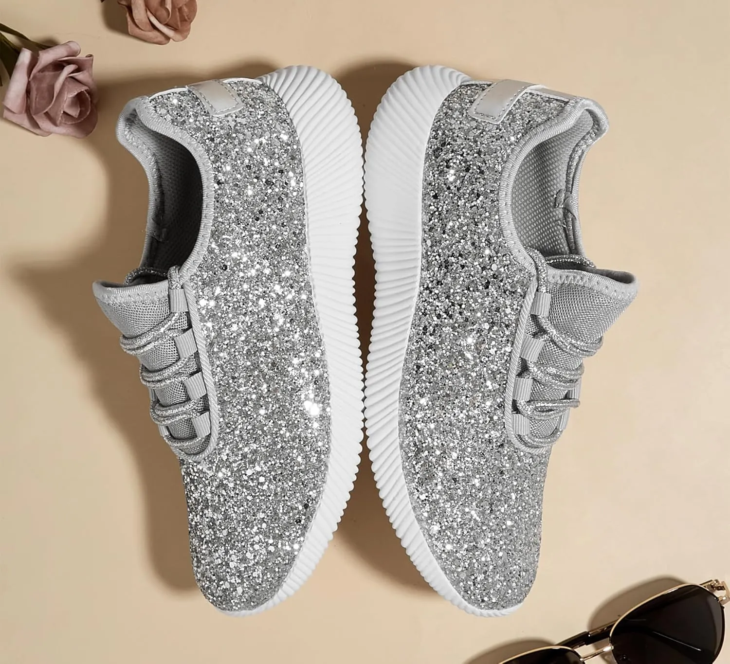 K KIP WOK Fashion Glitter Sneakers for Womens Silp On Running Shoes Lightweigt Tennis Walking Sneakers