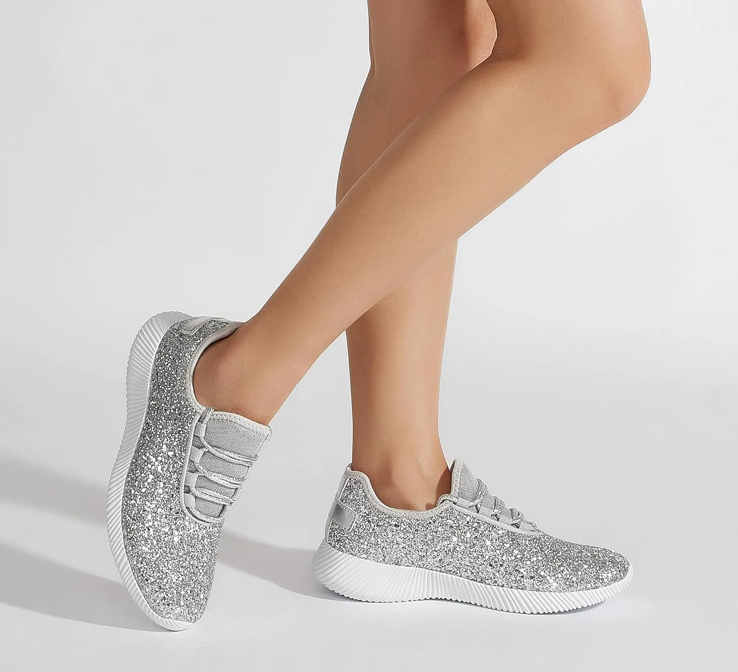 K KIP WOK Fashion Glitter Sneakers for Womens Silp On Running Shoes Lightweigt Tennis Walking Sneakers