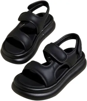 Kids Leather Sandals, Girls Boys Solid Color Soft Sole Vintage Beach Water Shoes, Open Toe Anti-slip Walking Shoes
