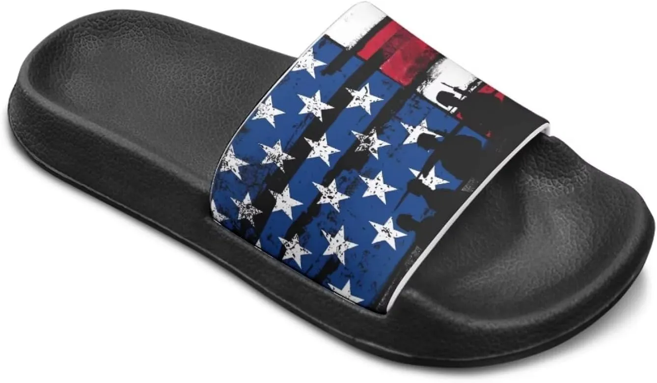Kids Open Toe Slide Sandals for Boys Girls Comfortable Indoor & Outdoor Shower Slippers Patriotic Shoes for Kids