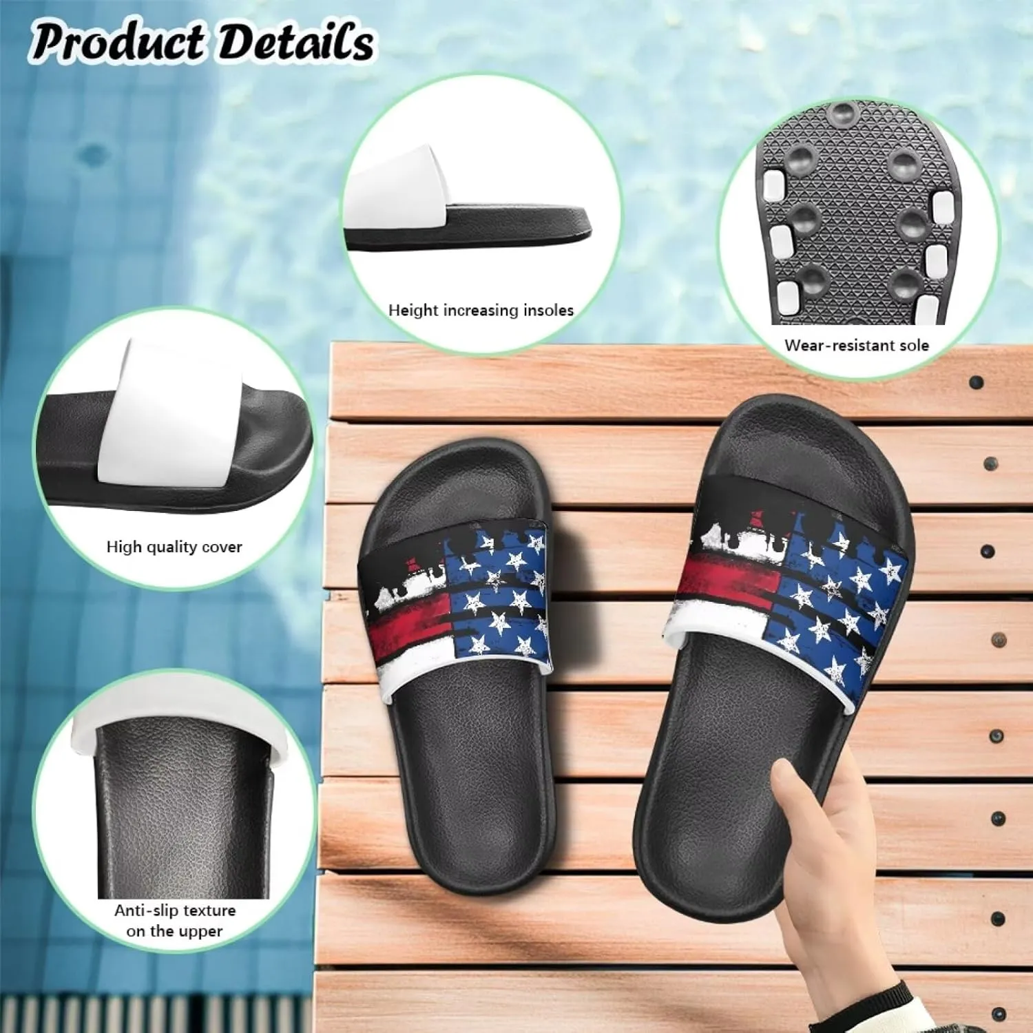 Kids Open Toe Slide Sandals for Boys Girls Comfortable Indoor & Outdoor Shower Slippers Patriotic Shoes for Kids