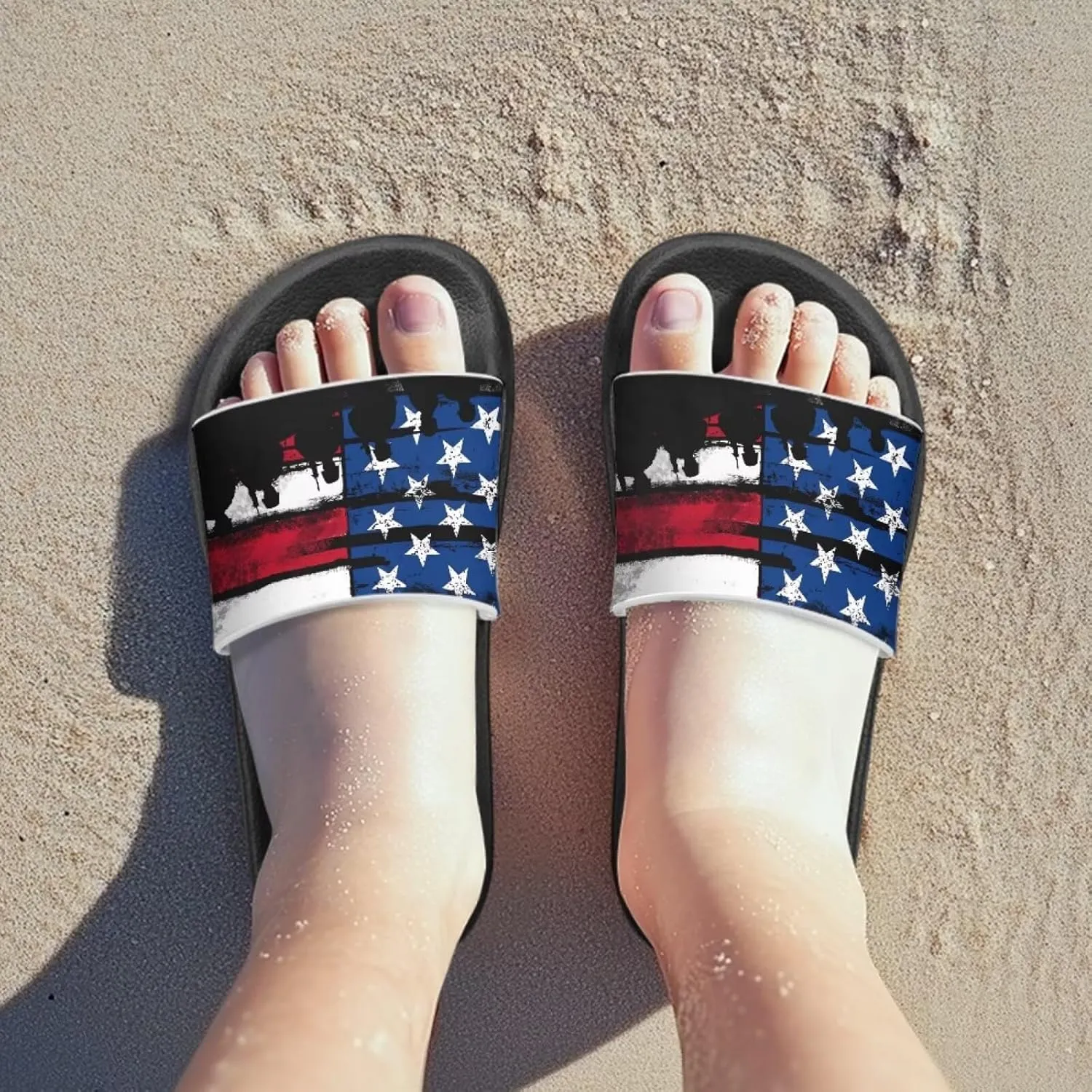 Kids Open Toe Slide Sandals for Boys Girls Comfortable Indoor & Outdoor Shower Slippers Patriotic Shoes for Kids