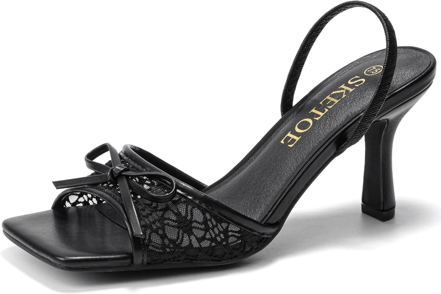 Kitten Heels for Women Square Toe Mesh Sandals Bow Knots Heels Open Toe Sandals for Women Comfortable Dressy Shoes for Wedding Party
