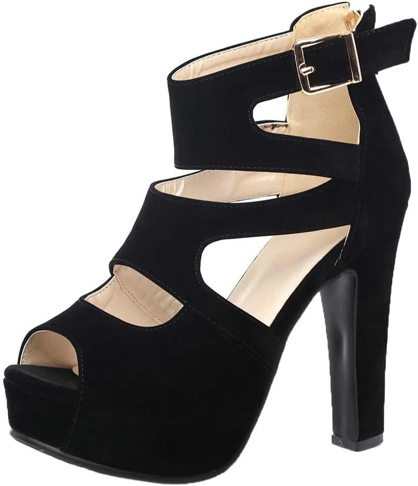 KOKOMOMO Womens Chunky Cage Platform Sandals Peep toe Cutout Booties